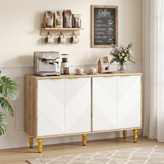 47" Sideboard Buffet Cabinet with 4 Chevron Fluted Doors & Anti-Toppling Devices for Kitchen-Black LuxuryLifeWay Online Store