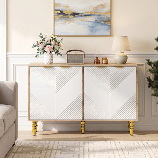 47" Sideboard Buffet Cabinet with 4 Chevron Fluted Doors & Anti-Toppling Devices for Kitchen-Black LuxuryLifeWay Online Store