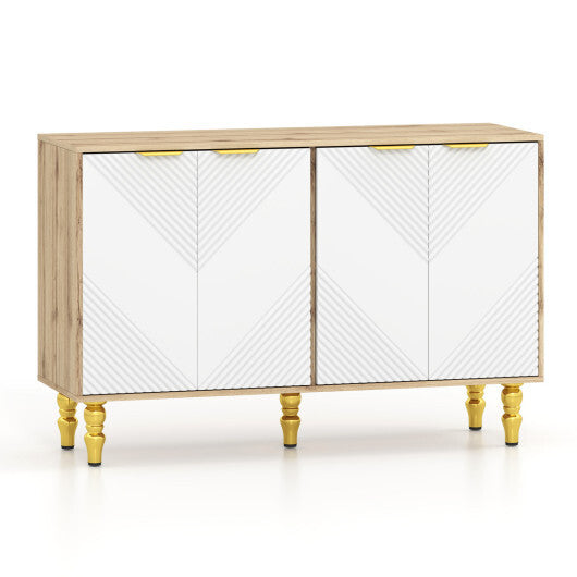 47" Sideboard Buffet Cabinet with 4 Chevron Fluted Doors & Anti-Toppling Devices for Kitchen-Black LuxuryLifeWay Online Store