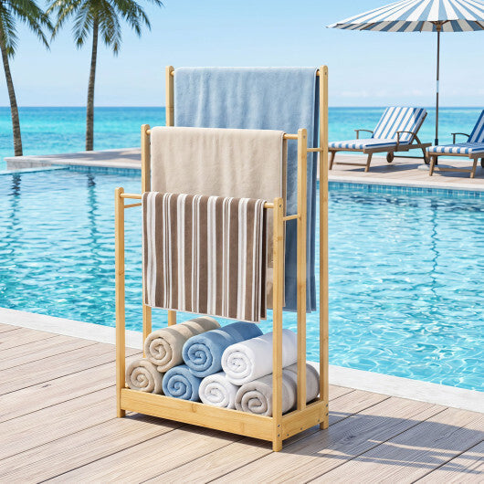 3 Tier Free Standing Bamboo Towel Rack with Storage Shelf-Natural LuxuryLifeWay Online Store
