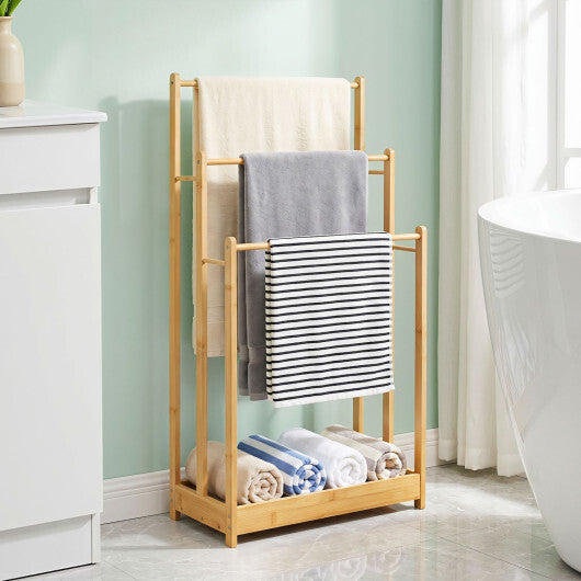 3 Tier Free Standing Bamboo Towel Rack with Storage Shelf-Natural LuxuryLifeWay Online Store