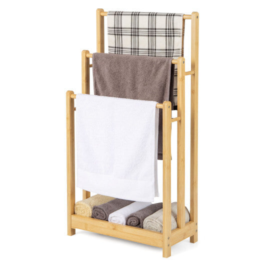3 Tier Free Standing Bamboo Towel Rack with Storage Shelf-Natural LuxuryLifeWay Online Store