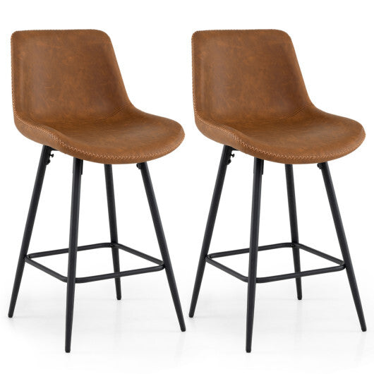 24 Inch Bar Stools Set of 2 with Backs and Footrests-Brown LuxuryLifeWay Online Store