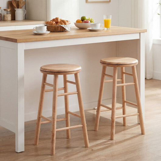24" Swivel Bar Stools Set of 2 with Footrests & Crossbars-Natural LuxuryLifeWay Online Store