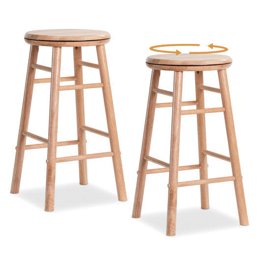 24" Swivel Bar Stools Set of 2 with Footrests & Crossbars-Natural LuxuryLifeWay Online Store