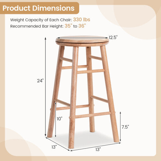 24" Swivel Bar Stools Set of 2 with Footrests & Crossbars-Natural LuxuryLifeWay Online Store