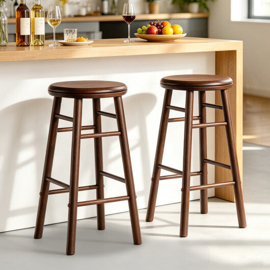 24" Swivel Bar Stools Set of 2 with Footrests & Crossbars-Natural LuxuryLifeWay Online Store