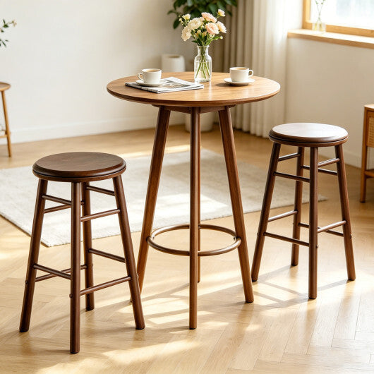 24" Swivel Bar Stools Set of 2 with Footrests & Crossbars-Natural LuxuryLifeWay Online Store