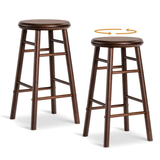 24" Swivel Bar Stools Set of 2 with Footrests & Crossbars-Natural LuxuryLifeWay Online Store