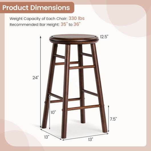 24" Swivel Bar Stools Set of 2 with Footrests & Crossbars-Natural LuxuryLifeWay Online Store