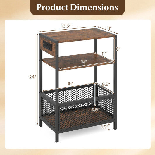 3-Tier Industrial Side Table Set of 2 with 2 AC Outlets and 1 Type-C Ports-Rustic Brown LuxuryLifeWay Online Store