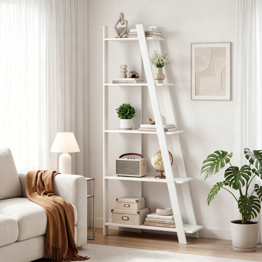 5-Tier Modern Bookshelf Narrow Vertical Display Shelf for Small Space-White LuxuryLifeWay Online Store