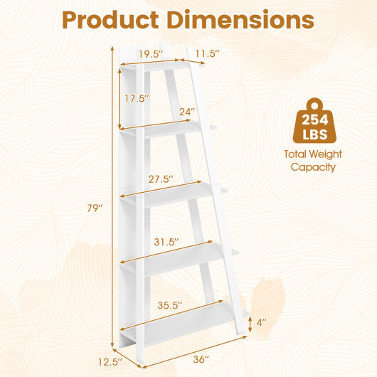 5-Tier Modern Bookshelf Narrow Vertical Display Shelf for Small Space-White LuxuryLifeWay Online Store