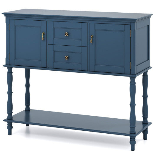 Console Table with 2 Drawers and 2 Door Cabinets and Bottom Storage Shelf-Blue LuxuryLifeWay Online Store