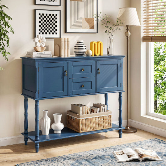 Console Table with 2 Drawers and 2 Door Cabinets and Bottom Storage Shelf-Blue LuxuryLifeWay Online Store