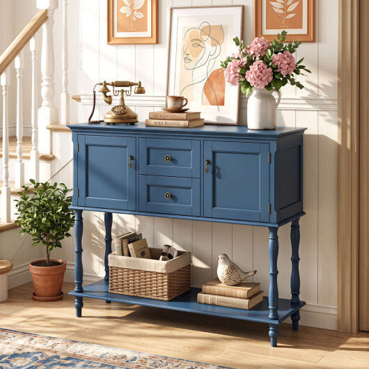 Console Table with 2 Drawers and 2 Door Cabinets and Bottom Storage Shelf-Blue LuxuryLifeWay Online Store