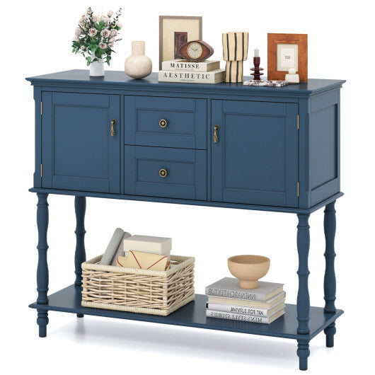 Console Table with 2 Drawers and 2 Door Cabinets and Bottom Storage Shelf-Blue LuxuryLifeWay Online Store