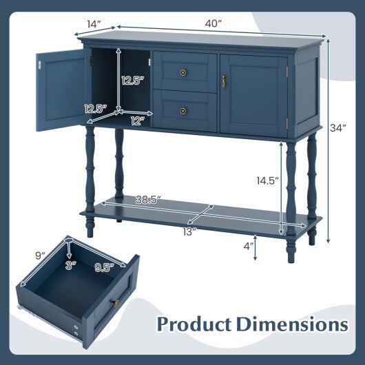 Console Table with 2 Drawers and 2 Door Cabinets and Bottom Storage Shelf-Blue LuxuryLifeWay Online Store
