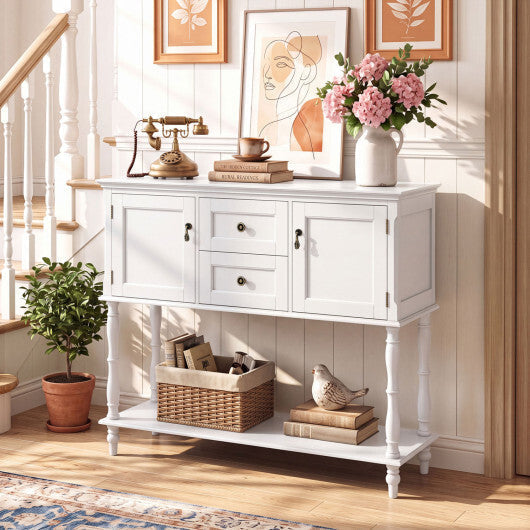 Console Table with 2 Drawers and 2 Door Cabinets and Bottom Storage Shelf-Blue LuxuryLifeWay Online Store