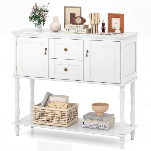 Console Table with 2 Drawers and 2 Door Cabinets and Bottom Storage Shelf-Blue LuxuryLifeWay Online Store