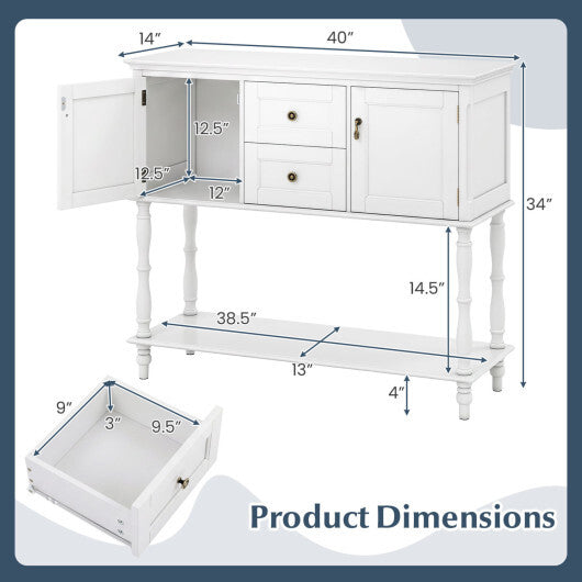 Console Table with 2 Drawers and 2 Door Cabinets and Bottom Storage Shelf-Blue LuxuryLifeWay Online Store
