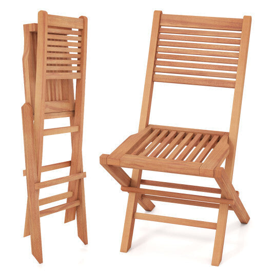 Teak Wood Folding Patio Chairs Set of 2 with Slatted Seat & Portable Design for Deck LuxuryLifeWay Online Store