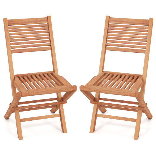 Teak Wood Folding Patio Chairs Set of 2 with Slatted Seat & Portable Design for Deck LuxuryLifeWay Online Store