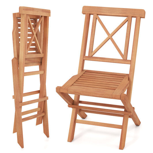 Teak Wood Folding Patio Chairs Set of 2 with Sturdy Frame & Comfort Back for Garden LuxuryLifeWay Online Store