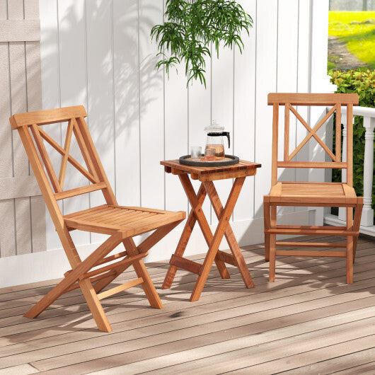 Teak Wood Folding Patio Chairs Set of 2 with Sturdy Frame & Comfort Back for Garden LuxuryLifeWay Online Store