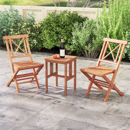 Teak Wood Folding Patio Chairs Set of 2 with Sturdy Frame & Comfort Back for Garden LuxuryLifeWay Online Store