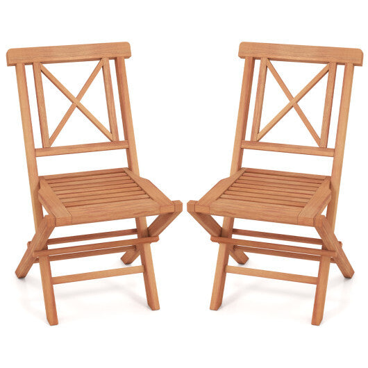 Teak Wood Folding Patio Chairs Set of 2 with Sturdy Frame & Comfort Back for Garden LuxuryLifeWay Online Store