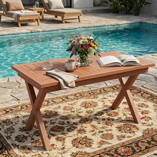 31.5" Outdoor Teak Wood Coffee Table with Slatted Tabletop for Patio LuxuryLifeWay Online Store