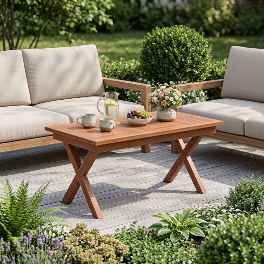 31.5" Outdoor Teak Wood Coffee Table with Slatted Tabletop for Patio LuxuryLifeWay Online Store