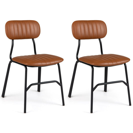 Set of 2 Modern Dining Chairs with Ergonomic Back Metal Legs Exquisite Rivet and Embellished Edges-Brown LuxuryLifeWay Online Store