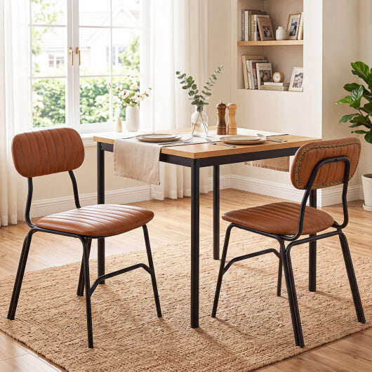 Set of 2 Modern Dining Chairs with Ergonomic Back Metal Legs Exquisite Rivet and Embellished Edges-Brown LuxuryLifeWay Online Store