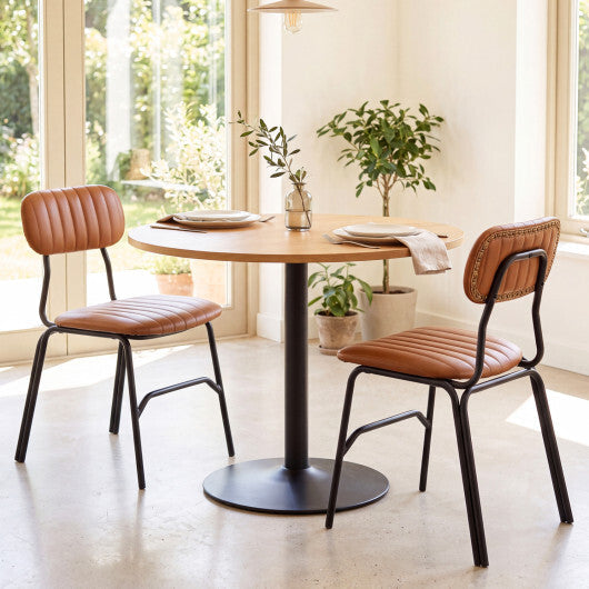Set of 2 Modern Dining Chairs with Ergonomic Back Metal Legs Exquisite Rivet and Embellished Edges-Brown LuxuryLifeWay Online Store