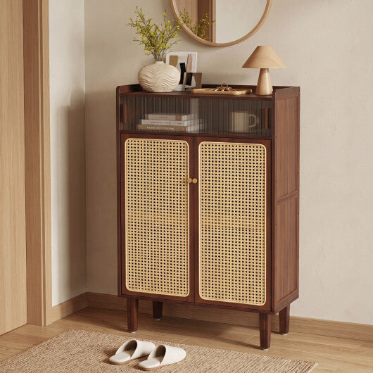 5-Tier Bamboo Shoe Cabinet with Woven Rattan Doors and Sliding Doors for Entryway-Walnut LuxuryLifeWay Online Store