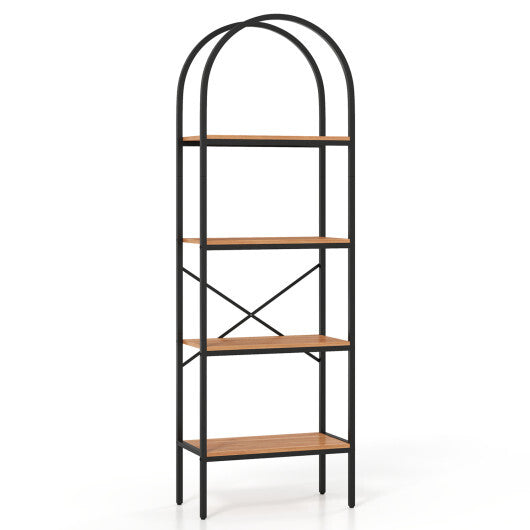 71" Tall Arched Bookcase 4-Tier with Storage Shelves & Metal Frame for Home Office-Brown & Black LuxuryLifeWay Online Store