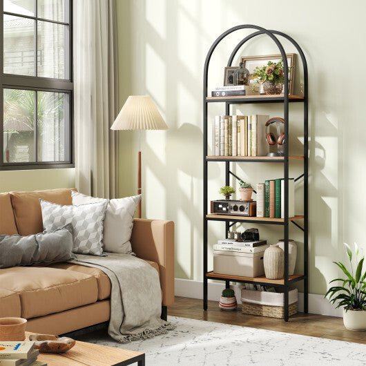 71" Tall Arched Bookcase 4-Tier with Storage Shelves & Metal Frame for Home Office-Brown & Black LuxuryLifeWay Online Store