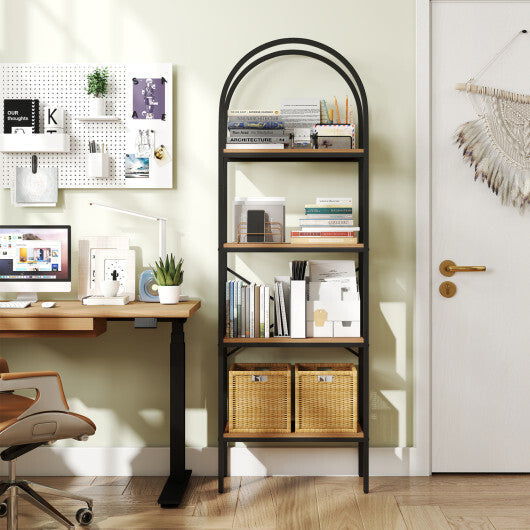 71" Tall Arched Bookcase 4-Tier with Storage Shelves & Metal Frame for Home Office-Brown & Black LuxuryLifeWay Online Store