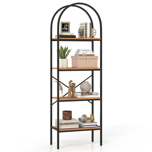 71" Tall Arched Bookcase 4-Tier with Storage Shelves & Metal Frame for Home Office-Brown & Black LuxuryLifeWay Online Store