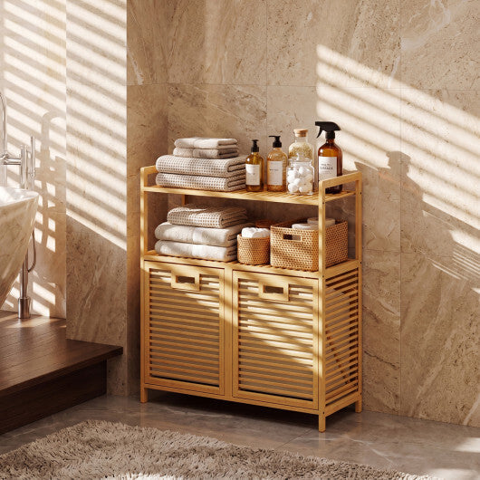 Double Tilt Out Laundry Hamper with 2 Shelves for Dirty Clothes-Natural LuxuryLifeWay Online Store