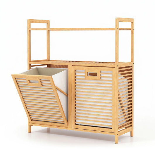 Double Tilt Out Laundry Hamper with 2 Shelves for Dirty Clothes-Natural LuxuryLifeWay Online Store