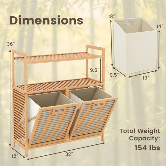 Double Tilt Out Laundry Hamper with 2 Shelves for Dirty Clothes-Natural LuxuryLifeWay Online Store