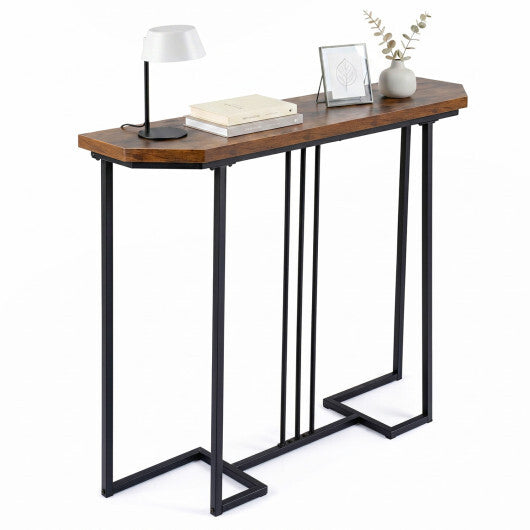 Modern Console Table Narrow Entryway Table with Metal Legs-Rustic Brown LuxuryLifeWay Online Store