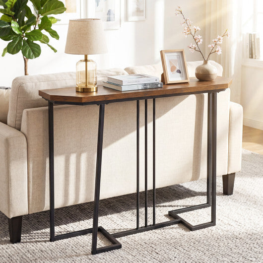 Modern Console Table Narrow Entryway Table with Metal Legs-Rustic Brown LuxuryLifeWay Online Store