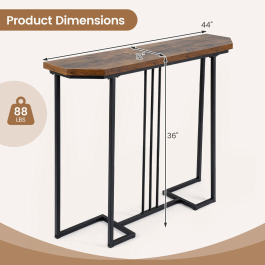 Modern Console Table Narrow Entryway Table with Metal Legs-Rustic Brown LuxuryLifeWay Online Store