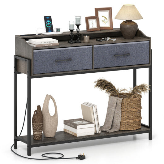 Console Table with Charging Station 110 cm Narrow Entryway Table with 2 Drawers and Shelves-Rustic Brown LuxuryLifeWay Online Store