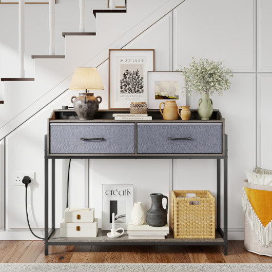 Console Table with Charging Station 110 cm Narrow Entryway Table with 2 Drawers and Shelves-Rustic Brown LuxuryLifeWay Online Store
