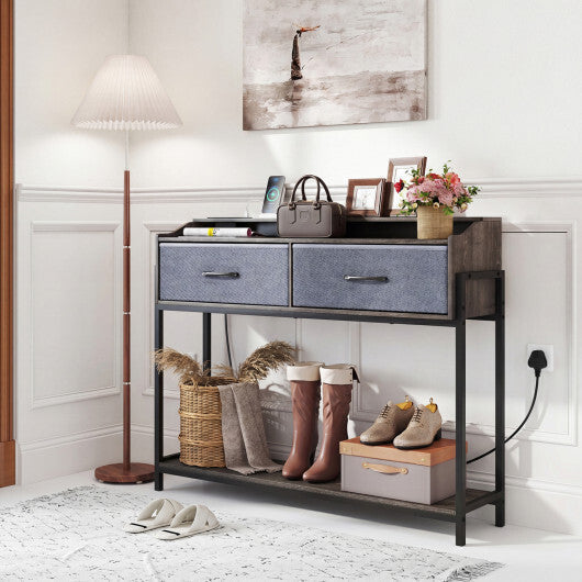 Console Table with Charging Station 110 cm Narrow Entryway Table with 2 Drawers and Shelves-Rustic Brown LuxuryLifeWay Online Store